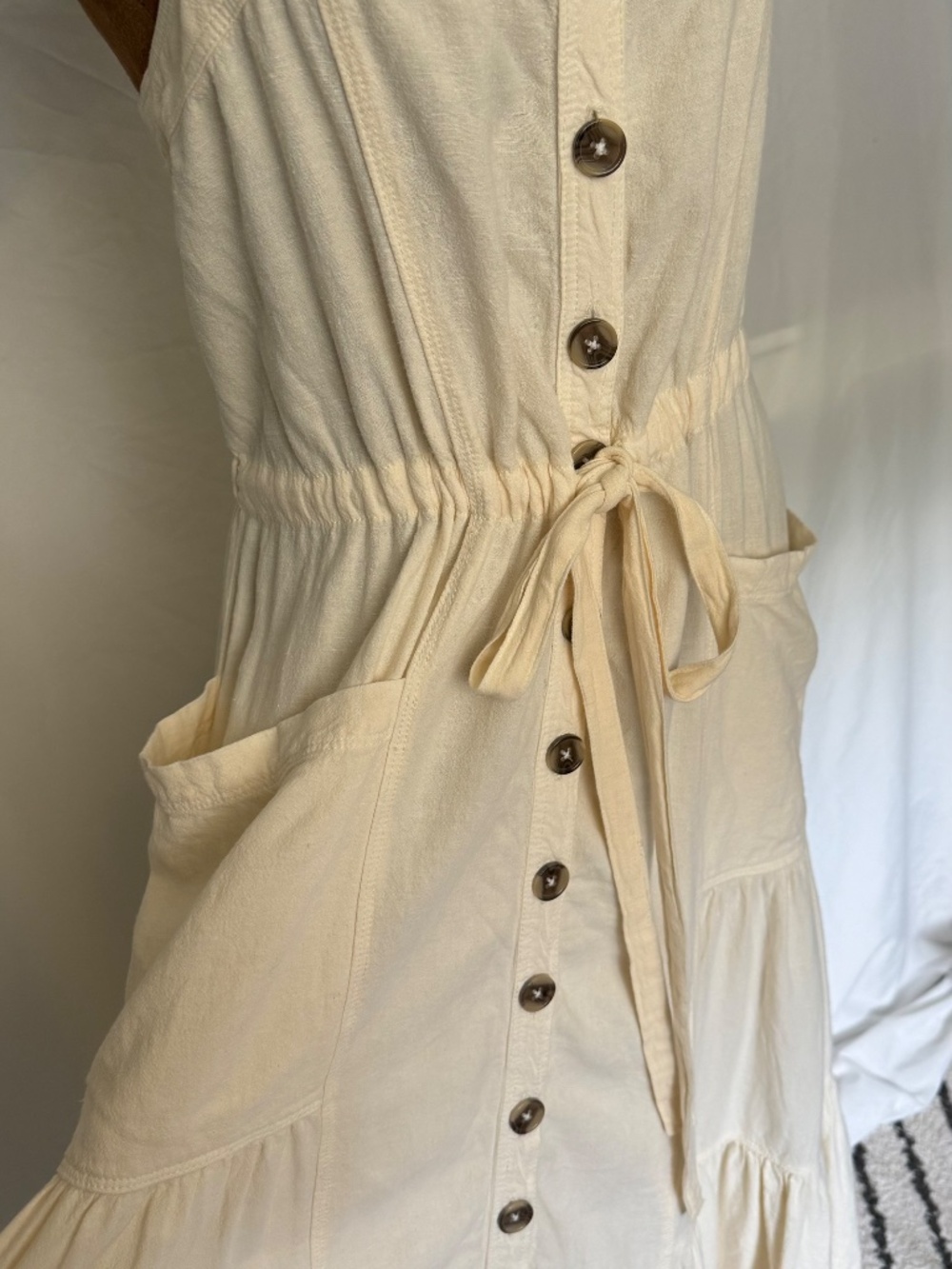Free People Catch the Breeze Button Front Linen Midi Dress Ivory Cream Size Med - Picture 10 of 11